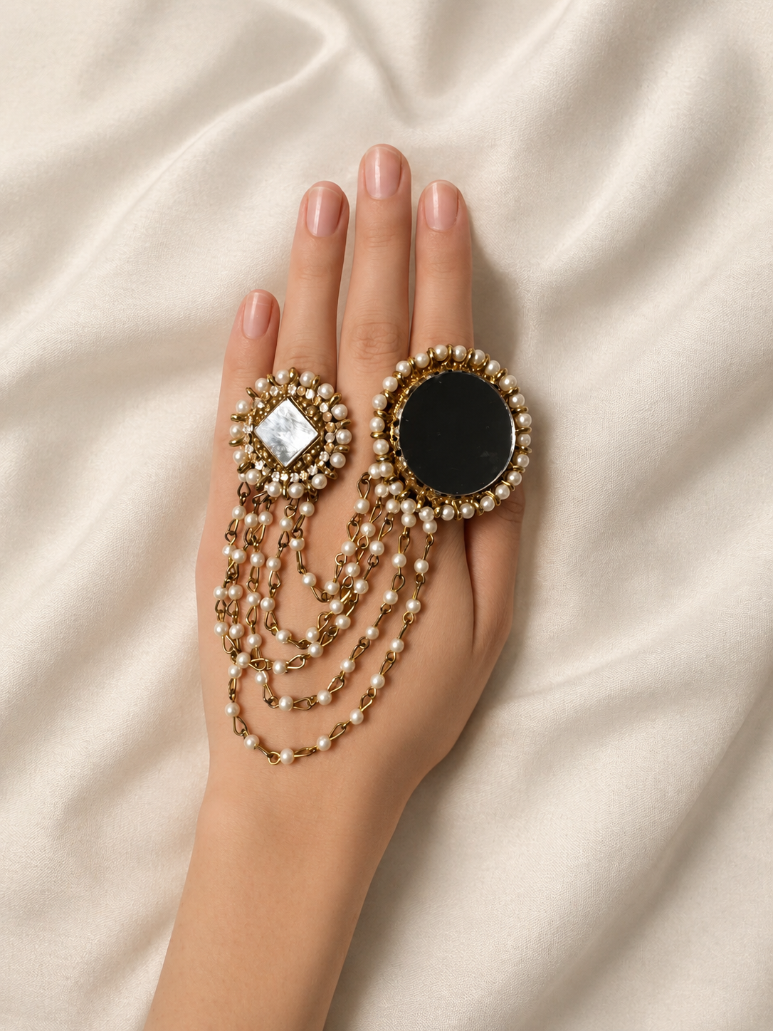Mirror Kundan double ring