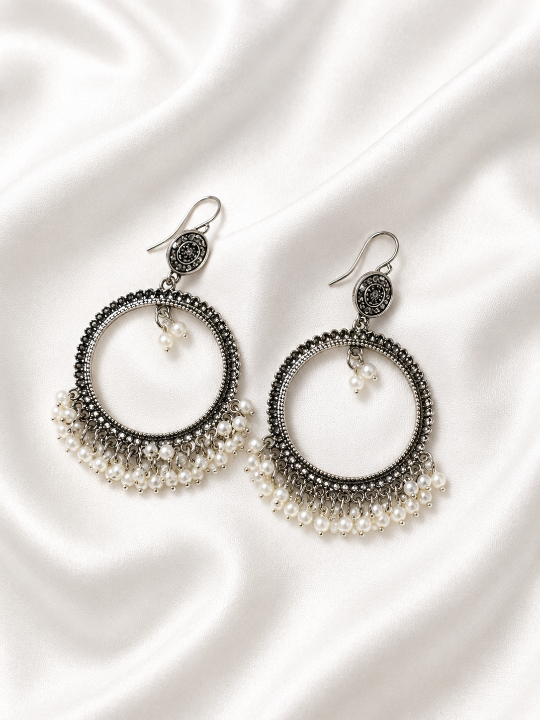 Silver Circle Oxidised Earrings