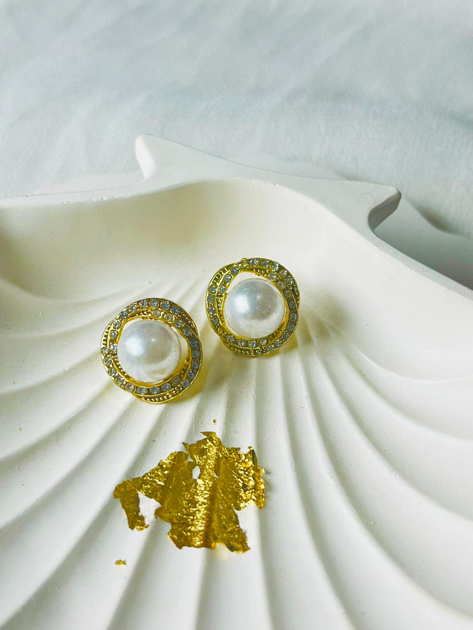 Golden White Bead Stud
