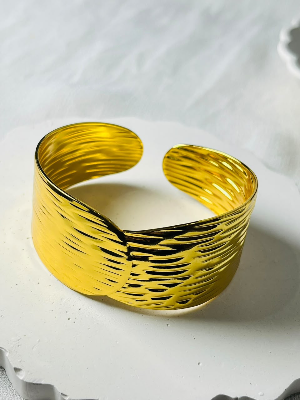 Wide Textured Gold Cuff Bracelet